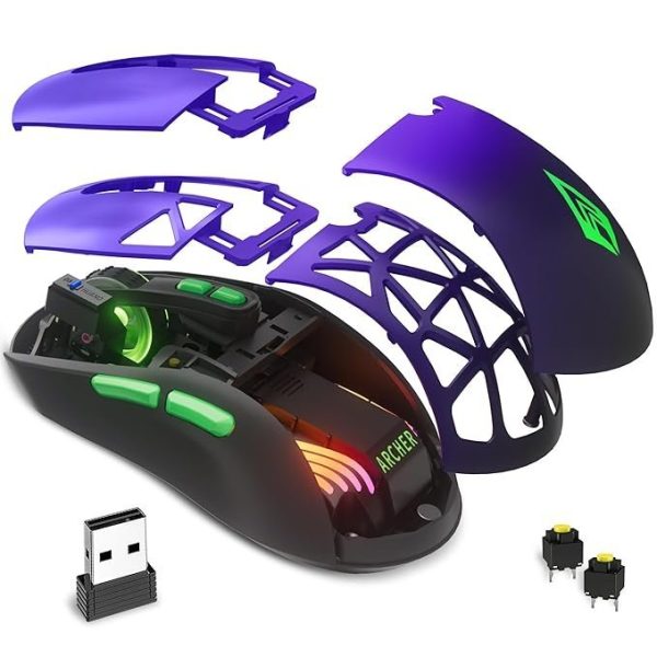 Archer Tech Lab Hawkeye Wireless Gaming Mouse | Multi-Mode Connectivity (2.4GHz, Bluetooth 5.3, Wired) |RGB Lighting |6 DPI(1000-13,800)|1000Hz Polling Rate|7 Keys| Rechargeable 450mAh Battery