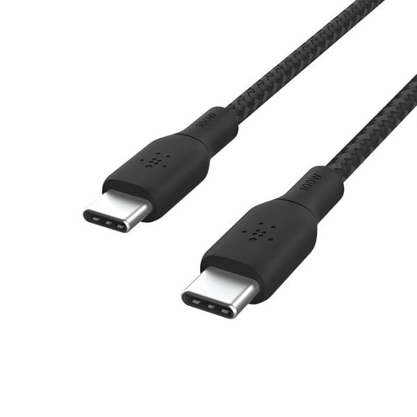 Belkin USB-C to USB-C Braided 6.6 feet (2 meters) 100W PD, Fast Charge and Sync Type C Cable for iPhone 15 Series, Macbook, USB-C Laptops, other USB-C Devices, USB-IF certified – Black